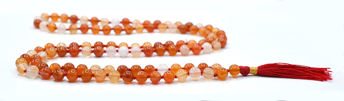 Carnelian Buddhist Prayer Beads Japa Mala with 108 Meditation Beads (Hand Knotted / Carnelian)