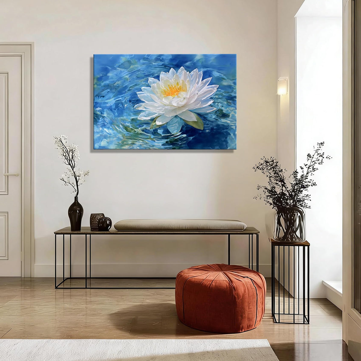 Framed White Lotus Canvas Wall Art (Pictures10 / 12"L x 8"W)