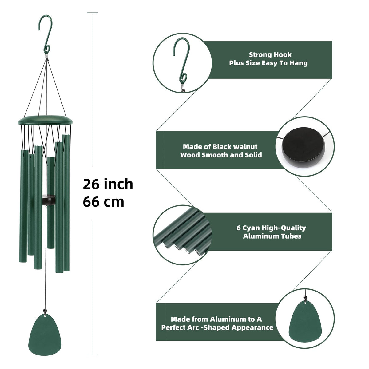 Aluminium Wind Chimes 26 Inches to Create a Zen Atmosphere Suitable for Outdoor (Green / Classic 26")