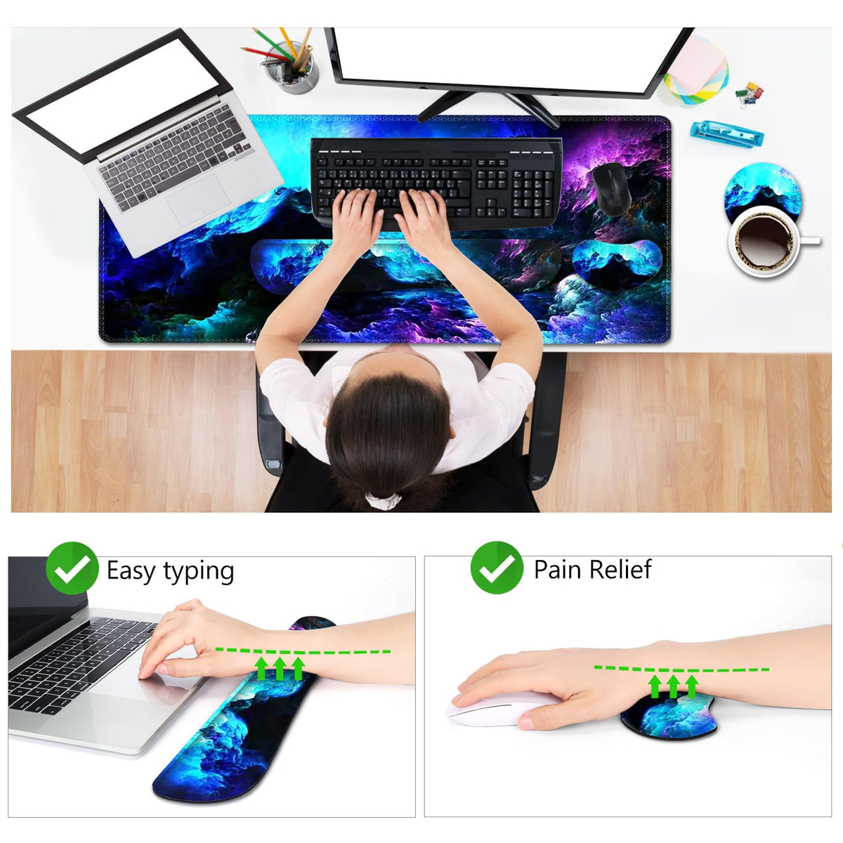 Keyboard Mouse Pad Wrist Rest Set (Gorgeous Nebula Galaxy)