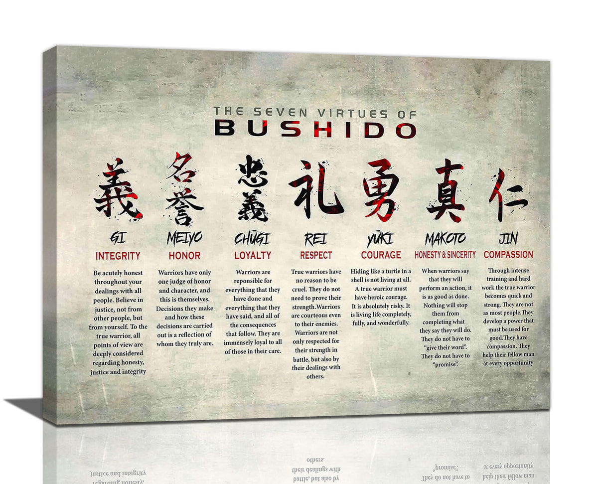 Japanese Bushido Canvas Wall Art Japan Samurai Culture Theme Pictures Wall Decor Inspirational Warrior Quotes Poster Prints Painting Framed Artwork for Bedroom Living Room Bathroom Office 16"x12" (16"L x 12"W / Bushido)