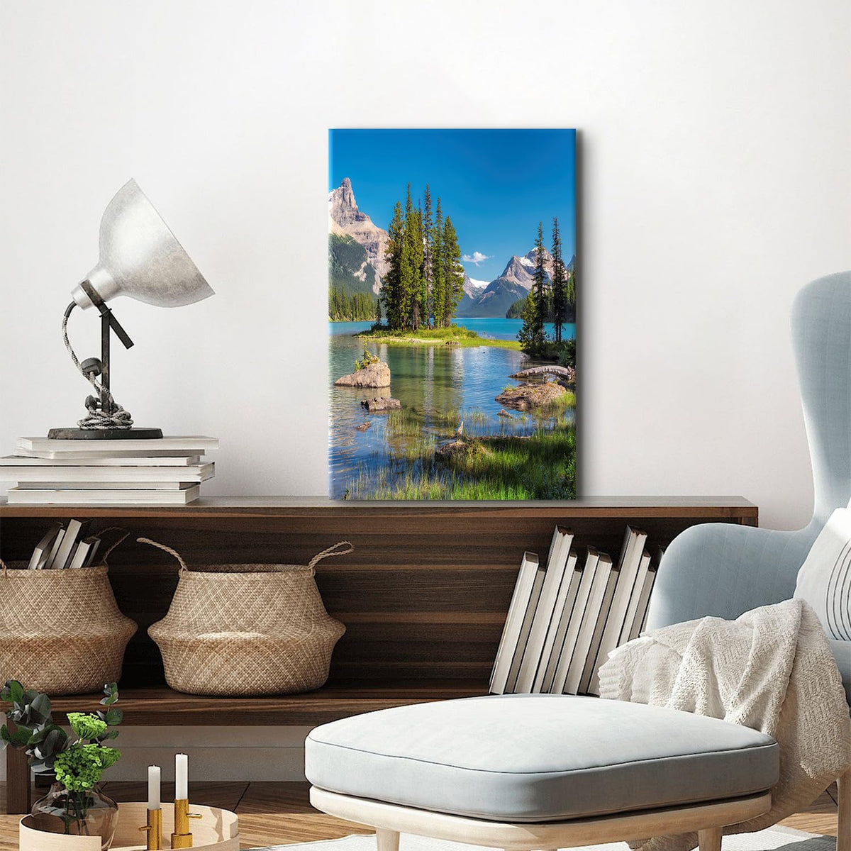 Jasper National Park Wall Art Natural Landscape Canvas Prints for Living Room Nature Travel Scenery Pictures Maligne Lake Painting Poster Mountain Forest Canvas Artwork for Home Decorations 16x24" (24"L x 16"W / Jasper National Park)