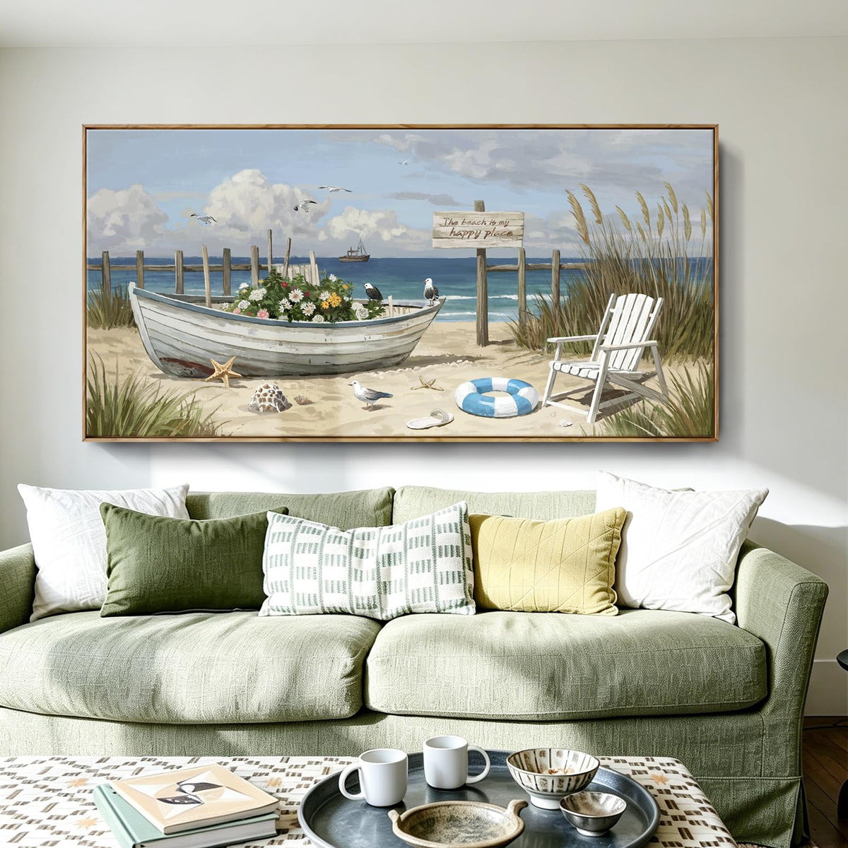 Large Framed Modern Nature Wall Art (Seaside Wall Art / 58"L x 29"W(Framed))