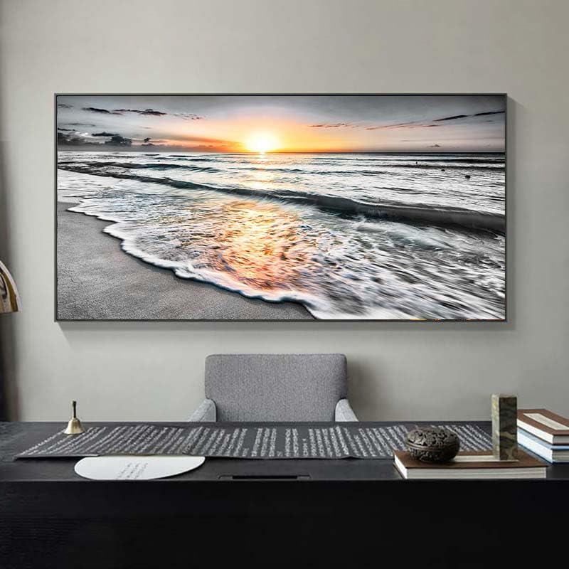 Large Size Wall Art Bedroom Black white Beach Wall Art Sunset Ocean Picture Painting Sea Decor Poster Office Artwork Living Room Decor Kitchen Prints Art Framed Canvas Decorations 24x48 (beach 00 / 48"L x 24"W)