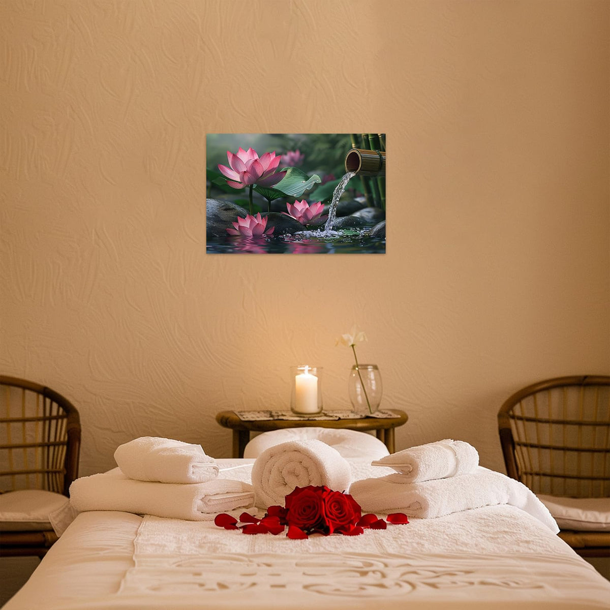 Pink Lotus Flower Picture Zen Flower Wall Art Spa Meditation Canvas Poster Spiritual Yoga Bathroom Print Wall Decor Framed (Green / 12"L x 18"W)