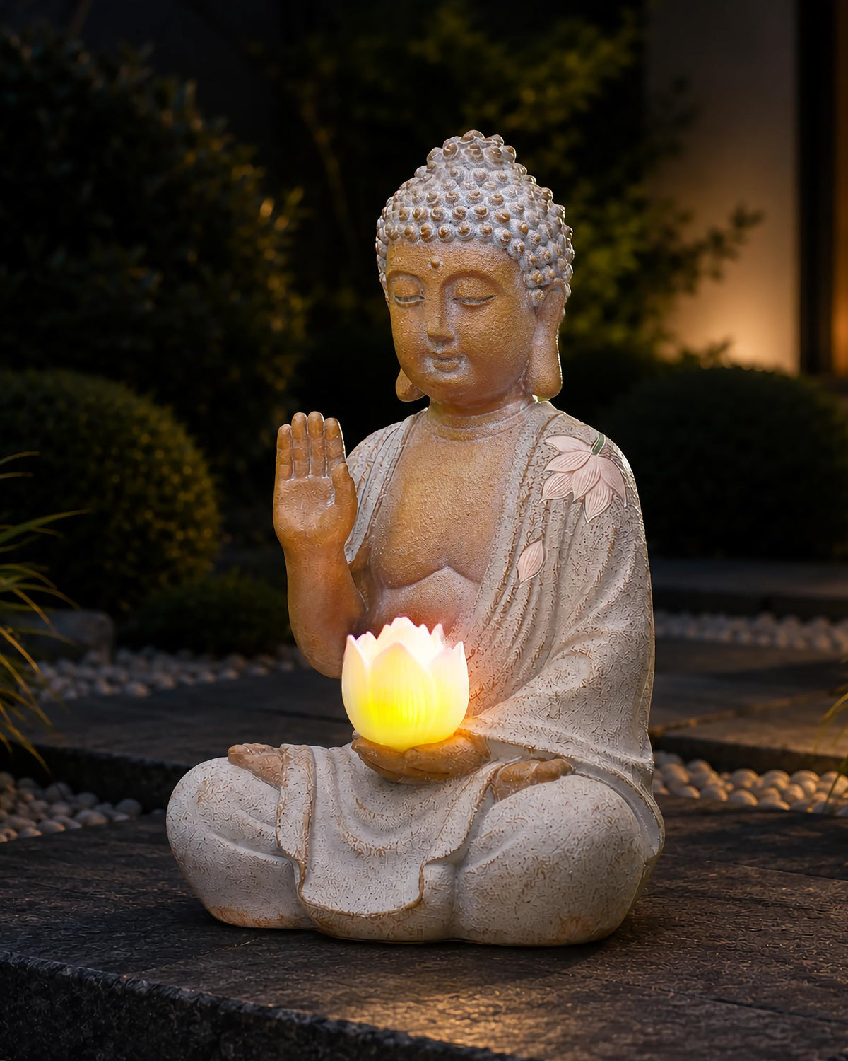 Solar Buddha Garden Statue Decor (27cm White)