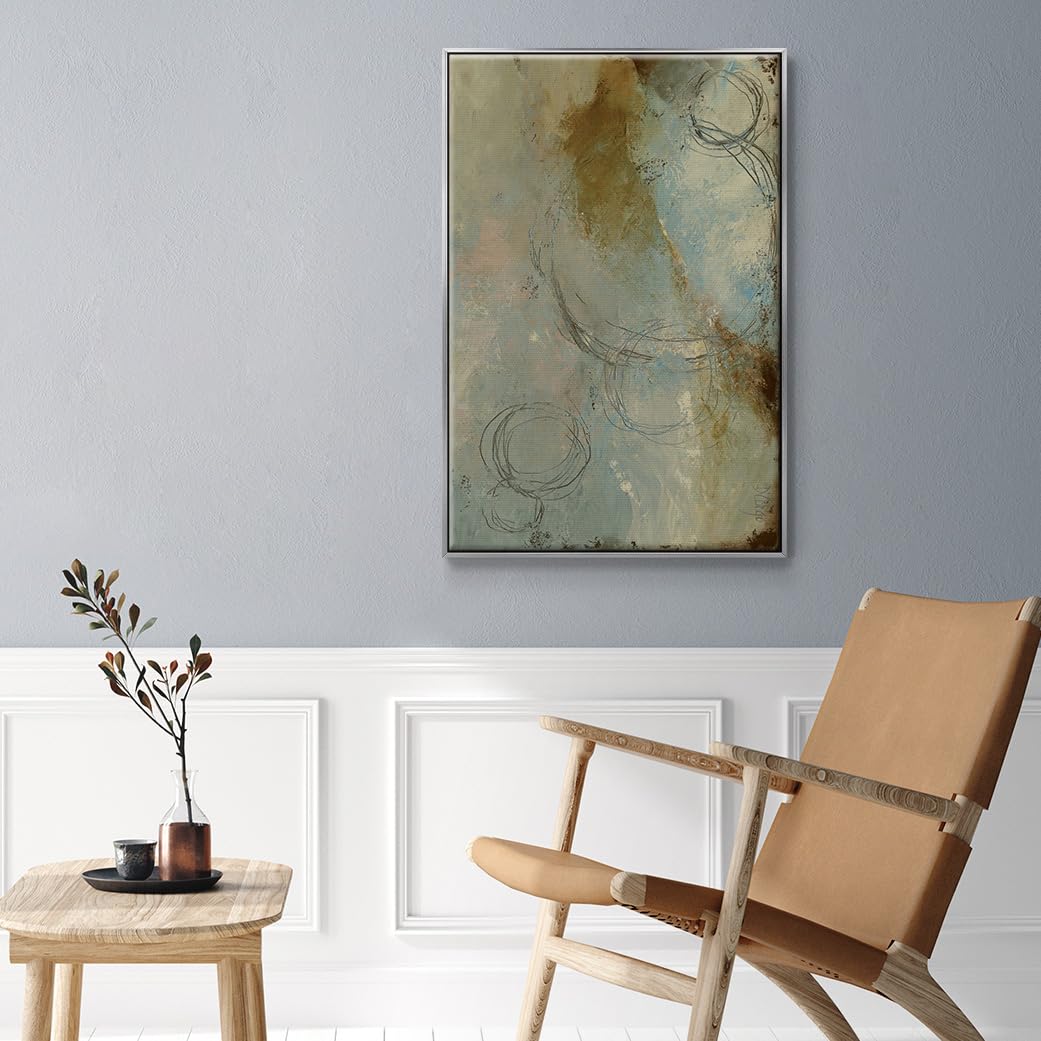Wall Art Silver Floater Frame Home Decor Rustic Natural Color Zen Path Modern Abstract Hanging Paintings for Living Room Kitchen Office Walls (37"L x 25"W / Zen Path I)