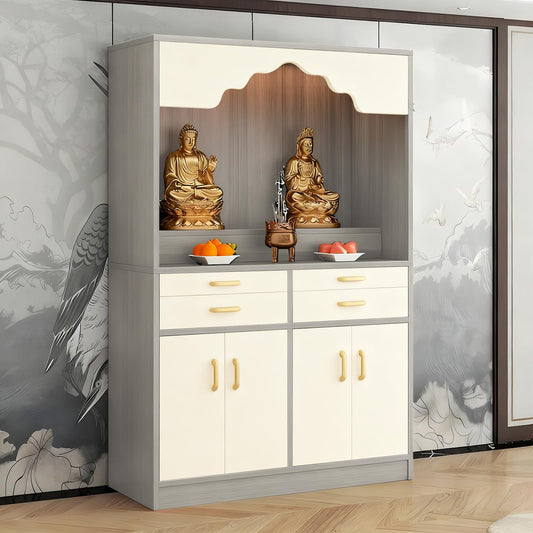 Altar Table Wood Meditation Prayer Table (Beige + Light Gray Wood / 47.2" x 15.7" x 63.8")