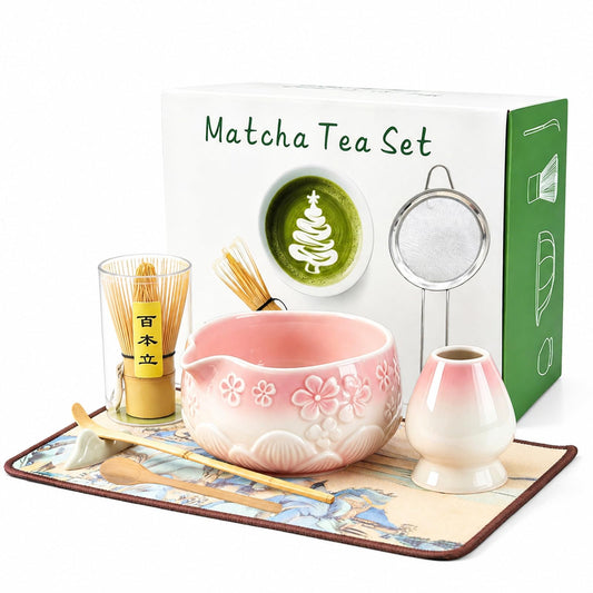 8 Piece Matcha Whisk Set Matcha Set Kit Includes Bamboo Whisk (Gradient Pink)