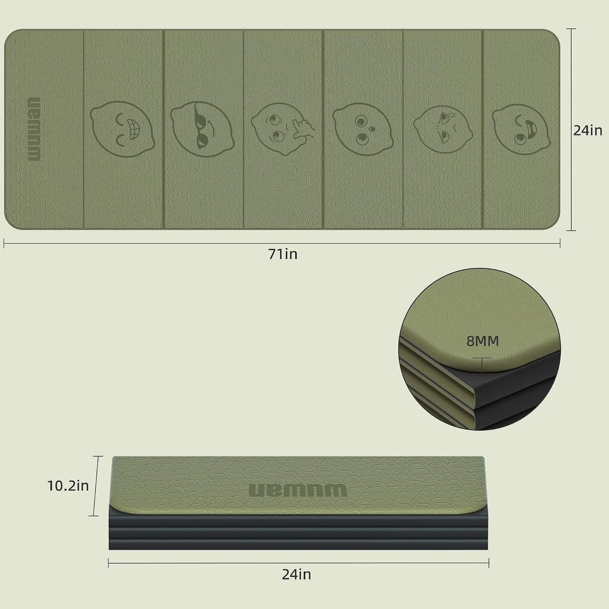 TPE Yoga Mat Foldable 8mm Thick Light Non (Green+Black)