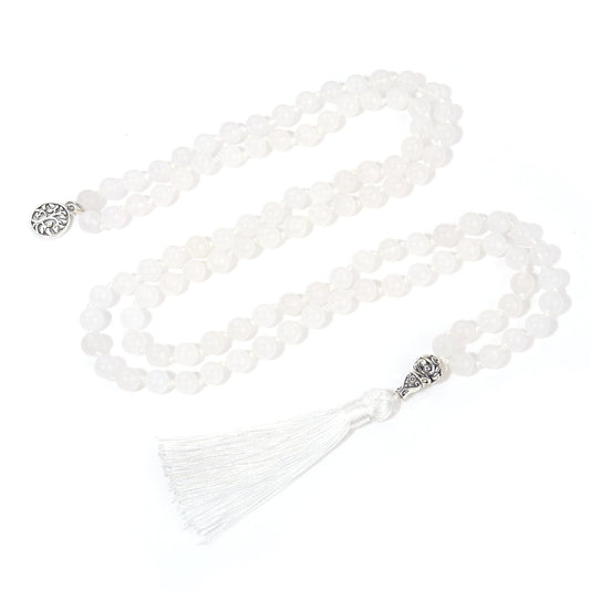 108 Mala Beads Necklace Semi (White Marble)