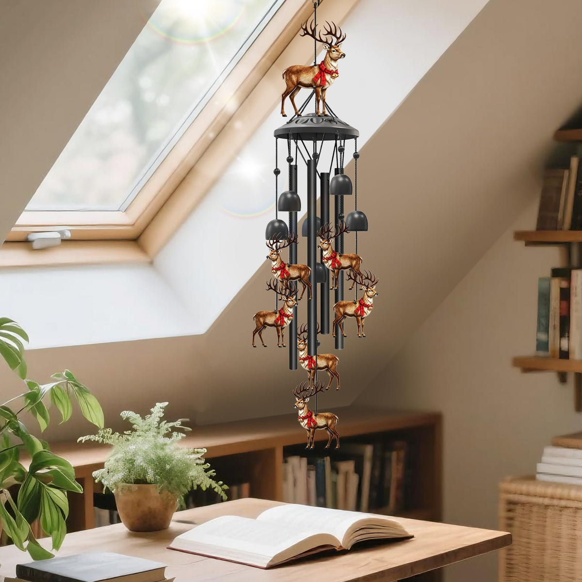 Christmas Deer Wind Chimes for Outside