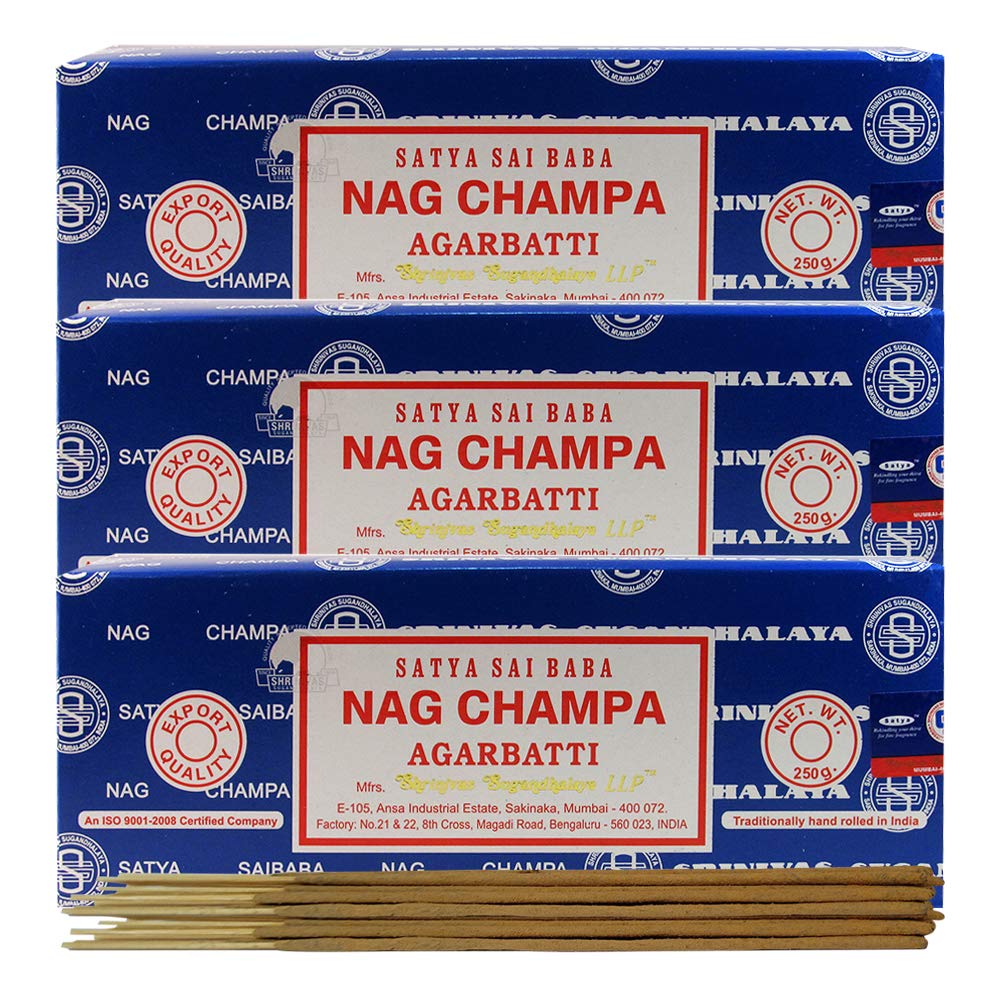 Satya Sai Baba Nag Champa 250g Incense Sticks and Holder Bundle (Nag Champa 250g - Pack of 3)