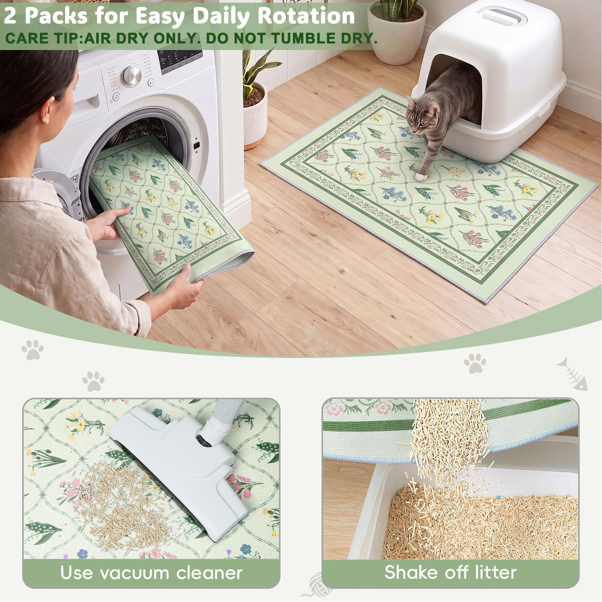 Cat Litter Mat (Bean Green Branch / L(33x22in))