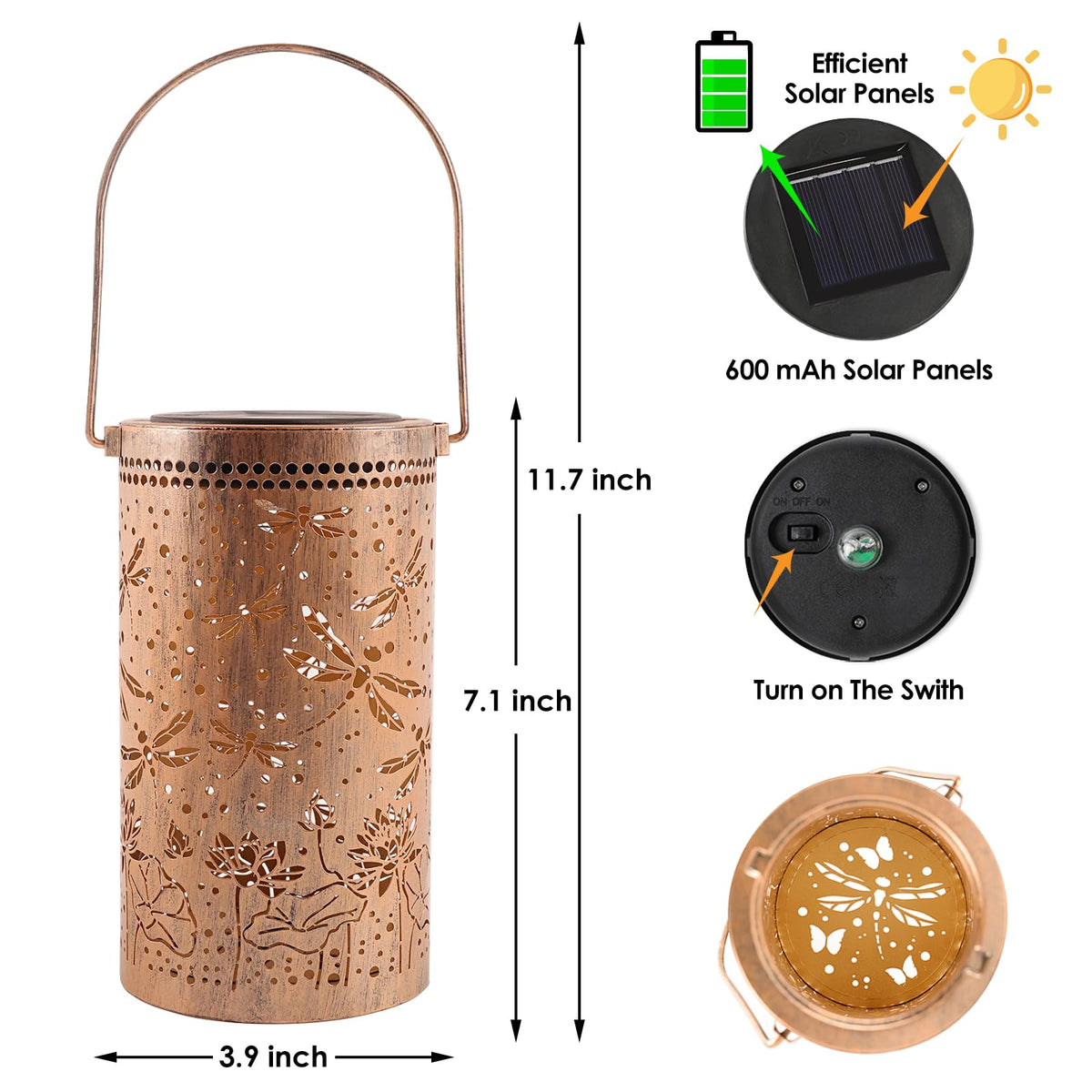 Solar Lanterns Outdoor Garden Decor Birthday Gift for Women Mom (3.9''x11.7'')