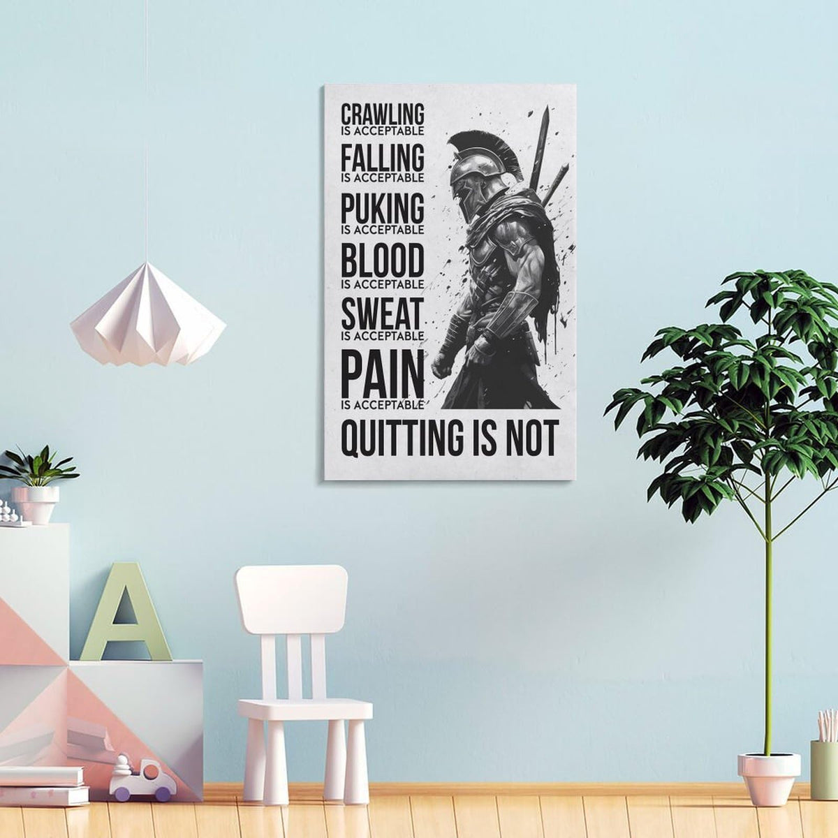 Spartan Warrior Motivational Poster Canvas Printing Wall Art Prints Wall Decor Posters Monochrome Gym Quote Fitness Discipline Bedroom Office Living Room Inspiration 24x36inch (style-15 / 24x36inch(60x90cm) Frame)