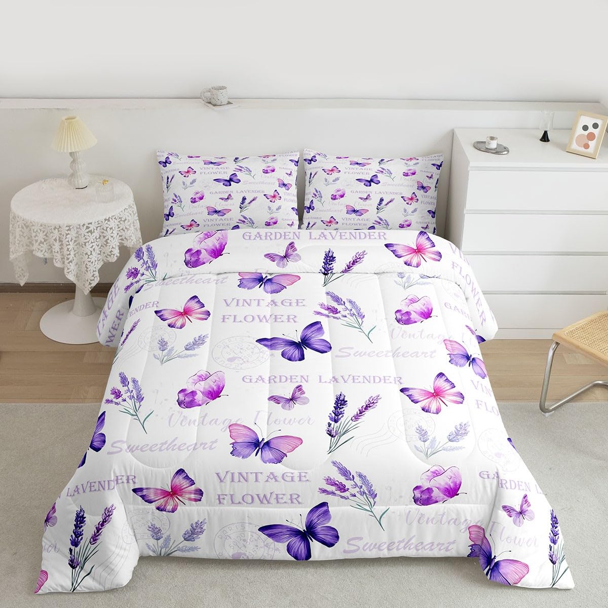 Girls Butterfly Comforter Set Full Size Bedding Set (Multi 820 / Full)