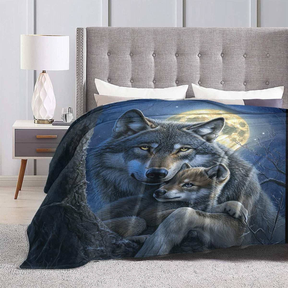 Wolf Fleece Throw Blanket Wildlife Wolves Gift Room Decor 40"x50" (Two Wolves / 40"X50")