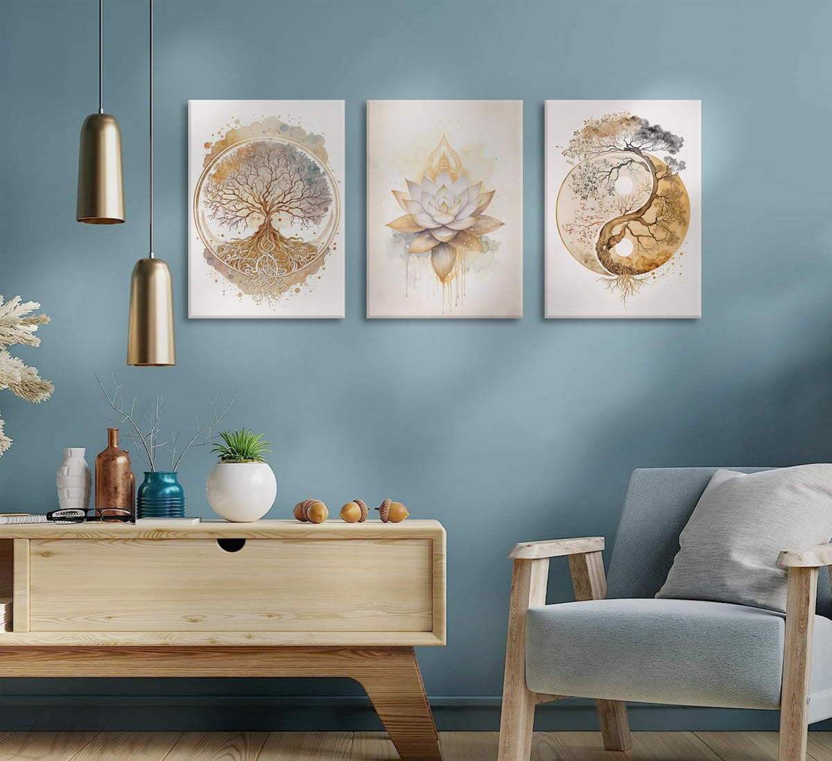 Tree of Life Canvas Wall Art Lotus Zen Painting Picture Wall Decor Abstract Yin Yang Fall Art Poster Print Artwork for Living Room Yoga Room Hotel Bedroom Home Decoration (Canvas Wrapping / 16"L x 12"W)