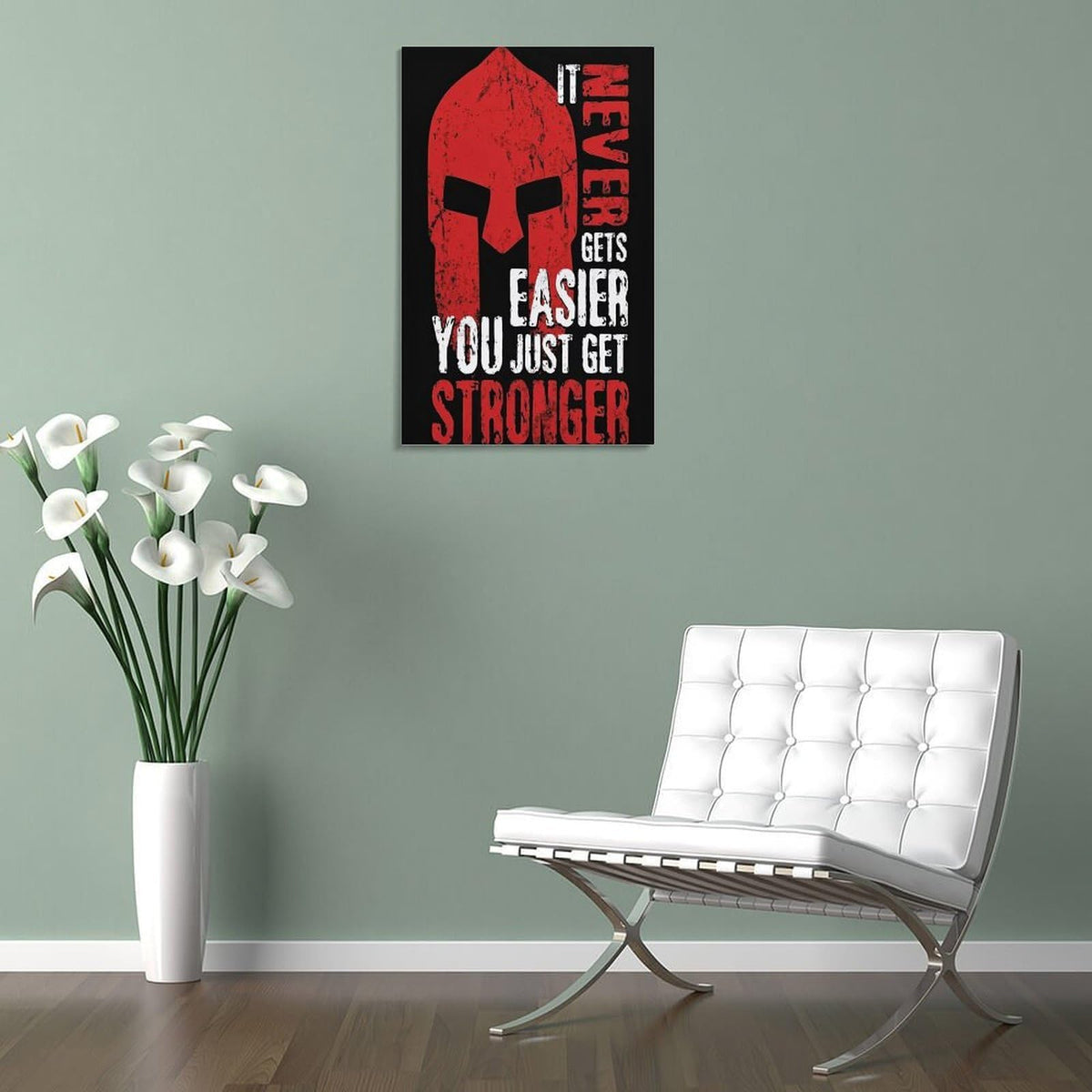 Spartan Warrior It Never Gets Easier You Just Get Stronger Canvas Printing Wall Art Prints Wall Decor Posters Red Black Typography Motivational Gym Bedroom Office Living Room Decor 08x12inch (style-14 / 08x12inch(20x30cm) Frame)