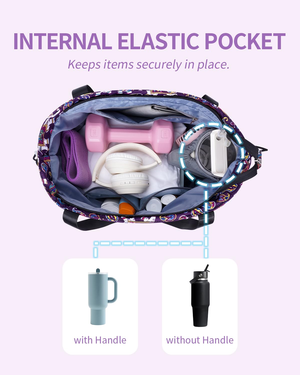 Yoga Mat Bag Waterproof Tote Gym Bag Mat Carrier W (Deep Purple Lucky Elephant)