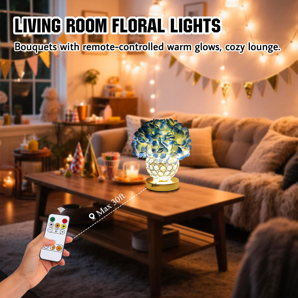 3 Color Artificial Blue Hydrangea Flower Lamp Night Light Desk Lamp for Bedroom Bar Coffee Shop Living Room Decor (Hydrangea-Blue)