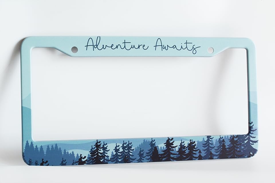Blue Mountain License Plate Frame Women Men 2Pc Adventure Car Tag (for Mountain Blue 1)