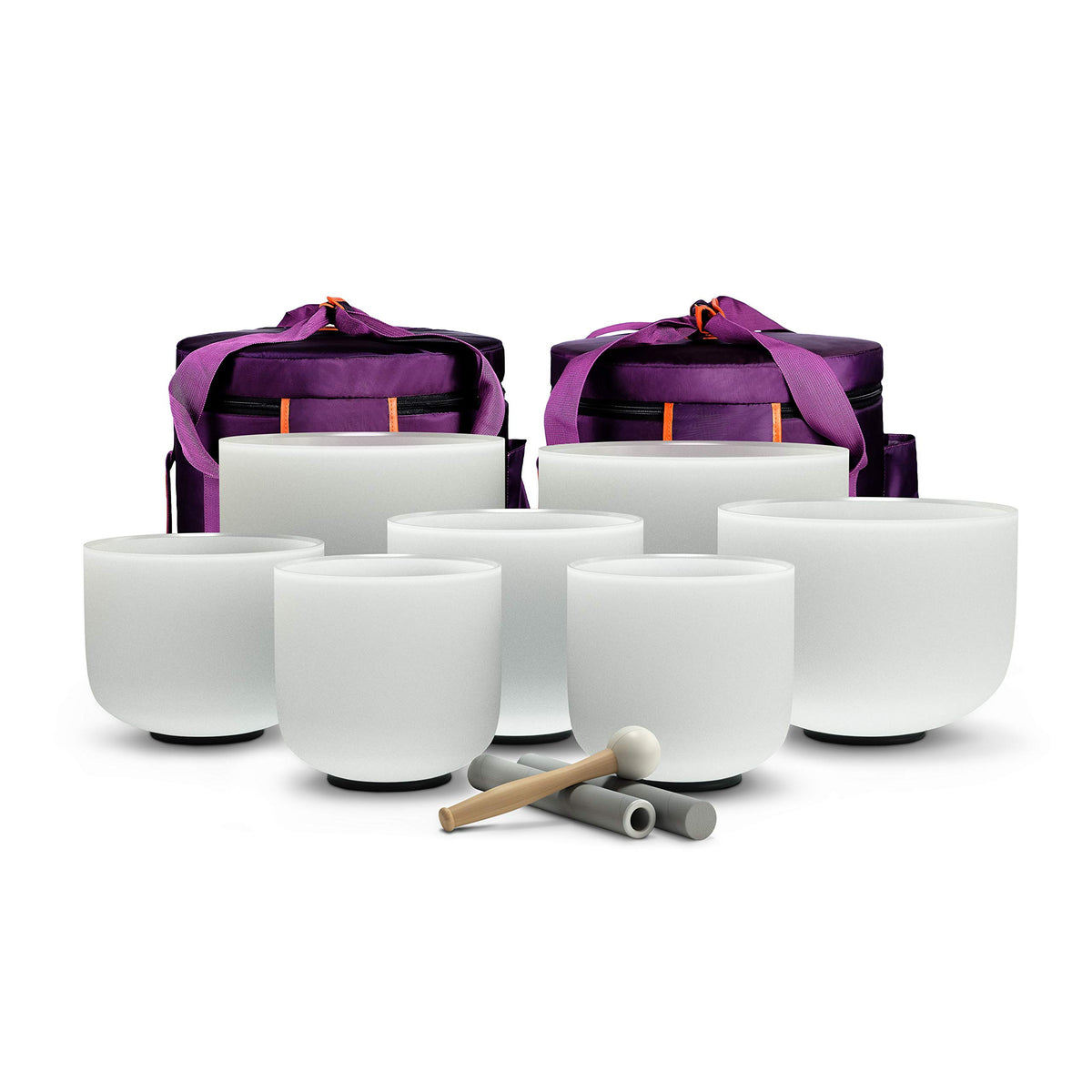 7 12 inch 440 Hz Chakra Set of 7 Crystal Singing Bowls with Heavy Duty Carrying Cases and Singing Bowl Mallets (7-12 inch / 440Hz Set of 7 Singing Bowls)