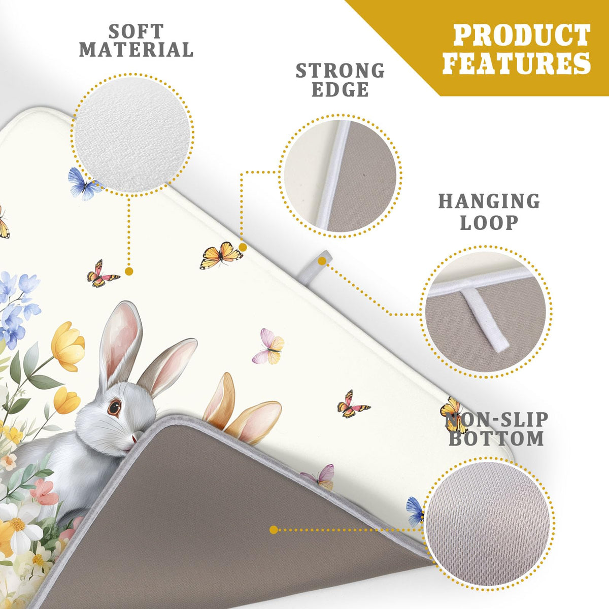 Spring Easter Rabbit Dish Drying Mat for Kitchen Counter (Rabbit / 18" x 24")