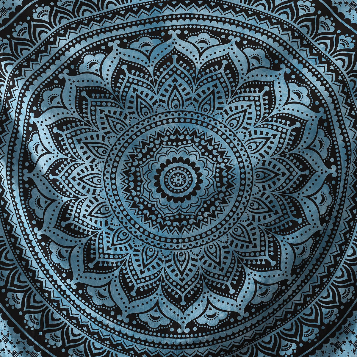 Queen Mandala Hippie Tie dye Psychedelic Ombre Tapestry Wall Hanging (88L" x 81W" / Blue)