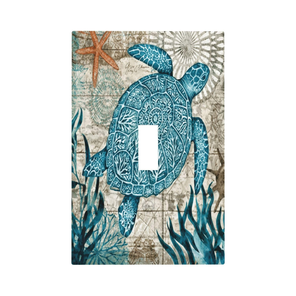Nautical Beach Turtle Coastal Decorative 1 Gang Light Switch Cover Single Toggle Switch Wall Plate Cover Electrical Switchplate Faceplat Room Decor (Nautical Beach Turtle Coastal / Toggle Mid 1-Gang)
