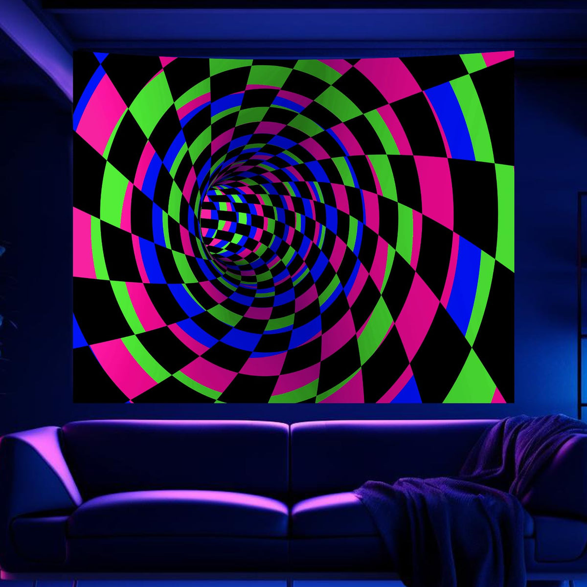 Blacklight Tapestry for Bedroom (D-Blacklight 3D Lines Tapestry / 60"L x 51"W)