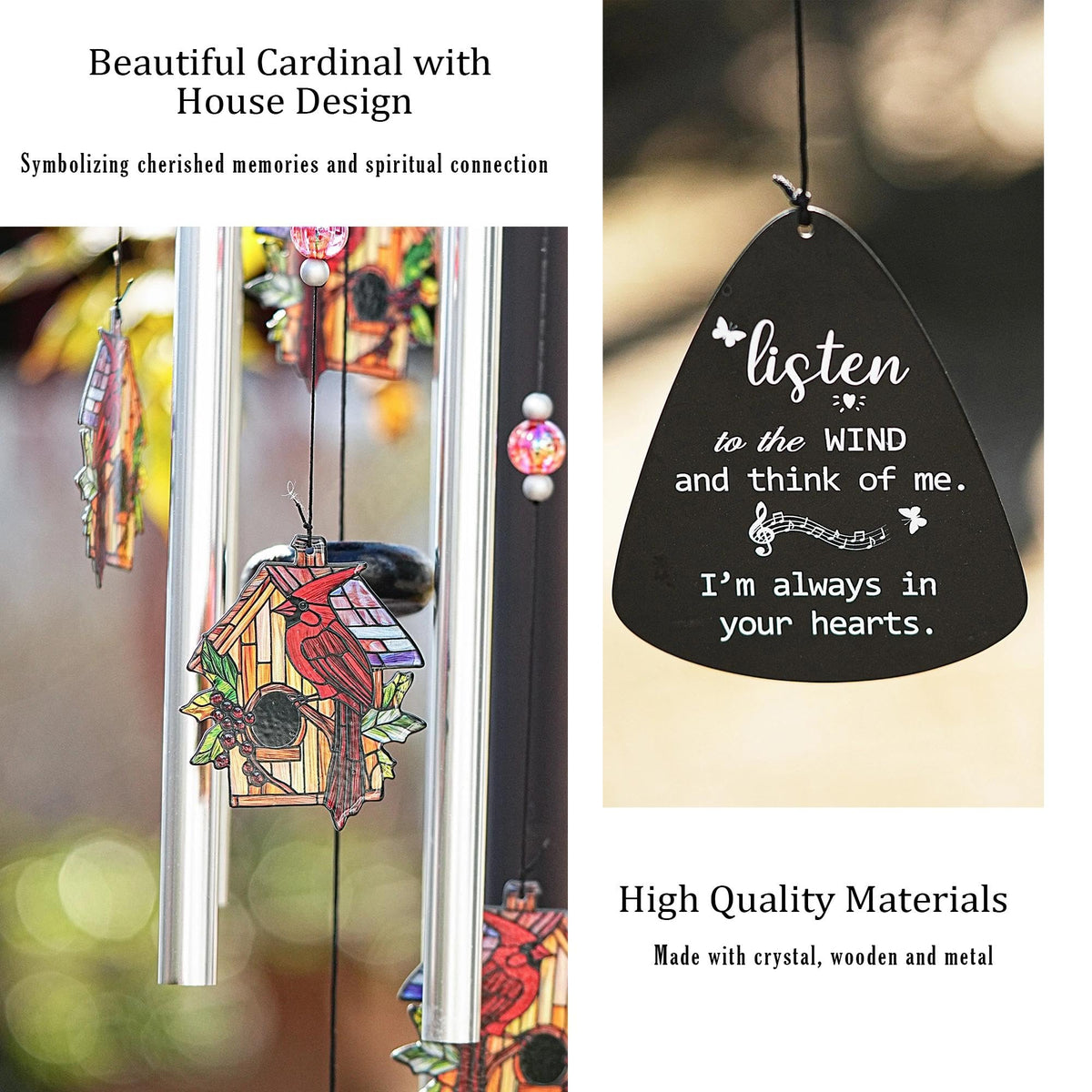 Cardinal Memorial Wind Chime (Cottage Garden – Birdhouse – 34 Inch)