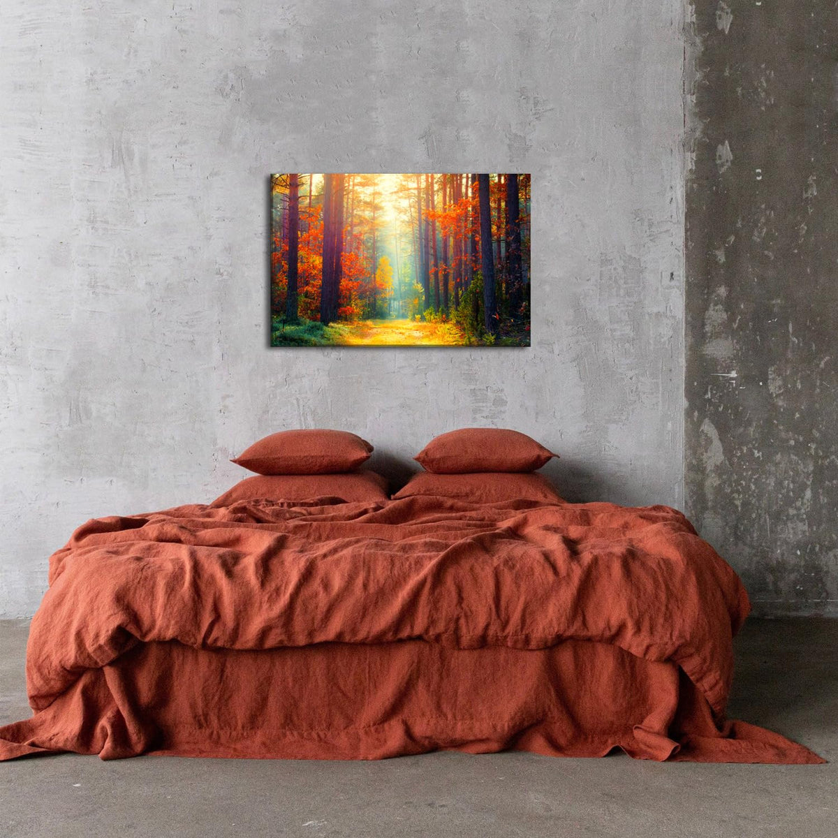 Large Fall Forest Wall Art Autumn Landscape Wall Decor for Living Room Bedroom Orange Maple Leaves Pictures Nature Scenery Canvas Prints Sunrise Tree Paintings Artwork Kitchen Home Decorations 24x36" (36"L x 24"W / Fall Forest)