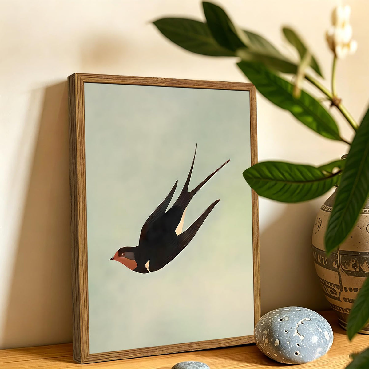 Framed Vintage Bird Wall Art (Black Swallow / 24"L x 16"W)