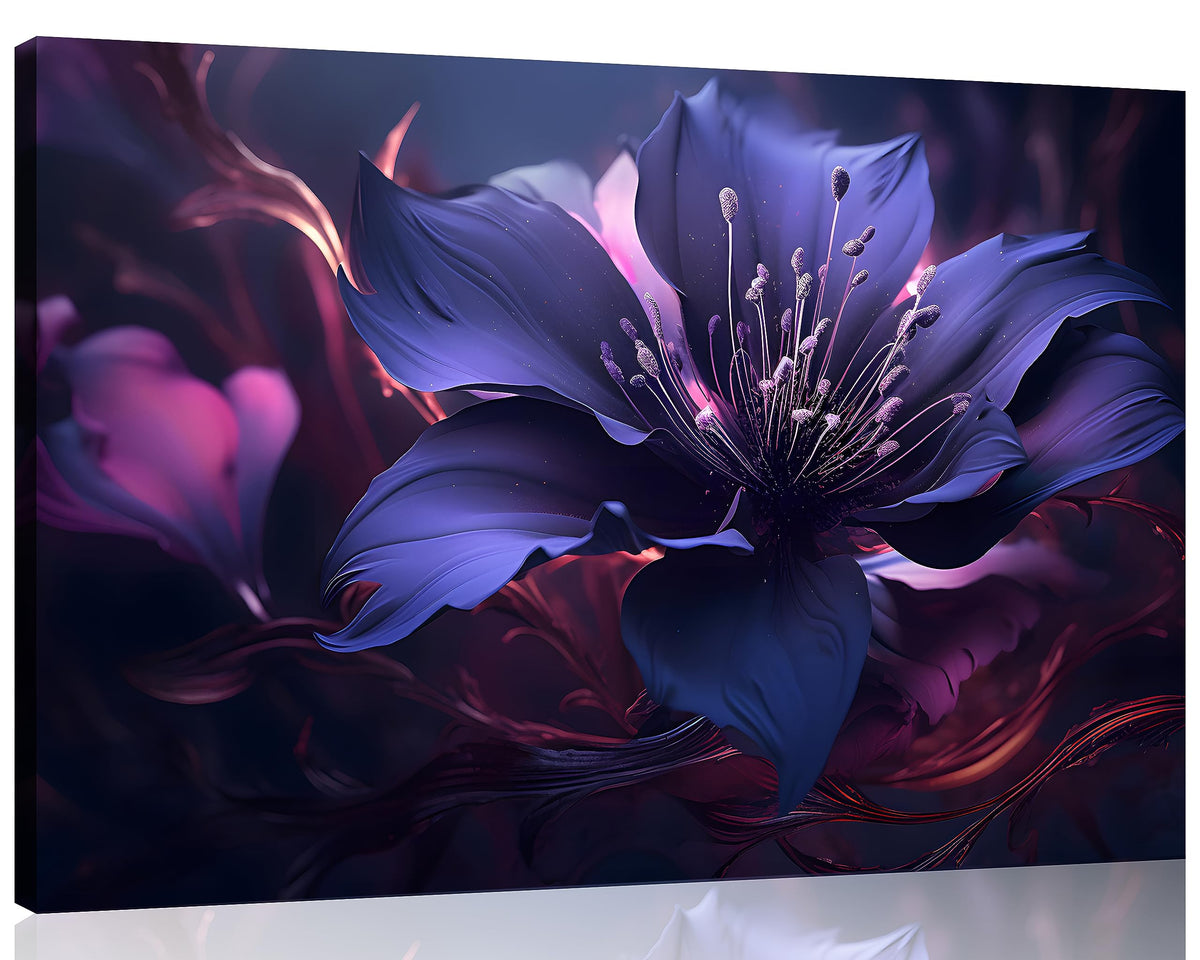 1 Pcs Purple Picture Purple Canvas Purple Pictures for Bedroom Wall Purple Flower with Swirls Print on Canvas Purple Flower Canvas for Home Decor Living Room Stretched and Framed 24x36 inch (36"L x 24"W / Purple Flower 3)