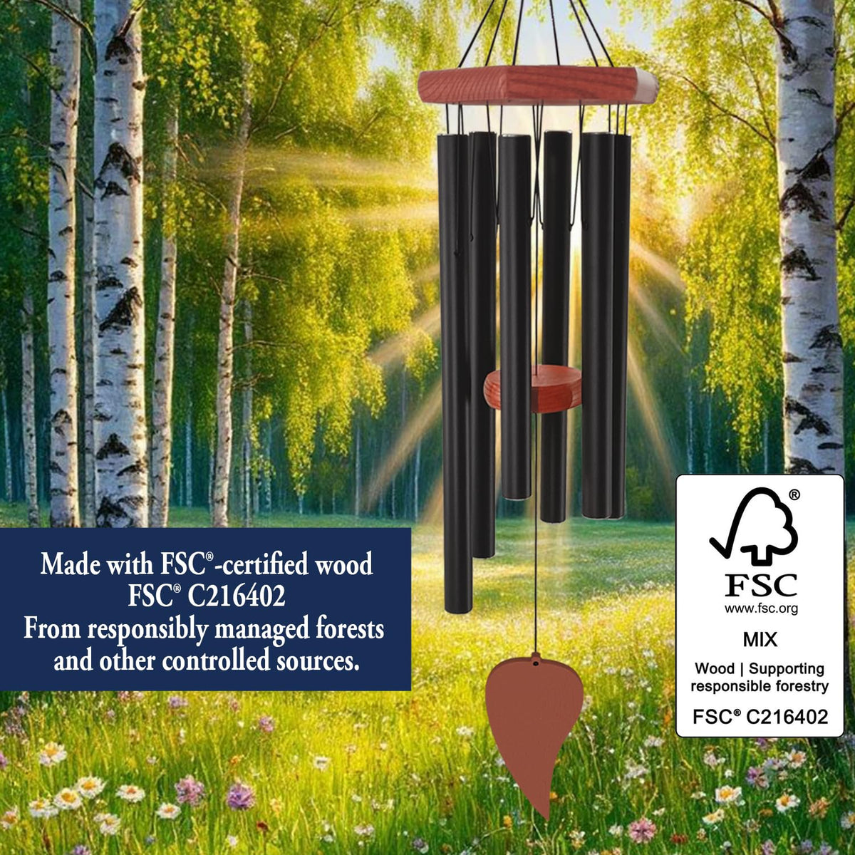 Memorial Wind Chimes for Outside 30 inch Black Sympathy Gift Decor Outdoor (30" / Bk-lf)