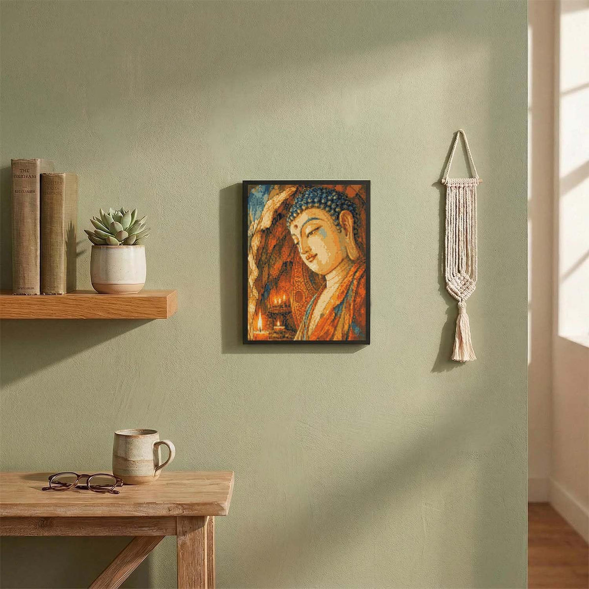 Buddha Statue in CAVE Candlelight Buddhism Diamond Painting Kit with Frame Full Square Drill DIY Bar Cafe Cave Home Room Wall Bathroom Porch Patio Decor Gift (BUDDHA STATUE IN CAVE CANDLELIGHT - 16 x 12 Inch Framed)