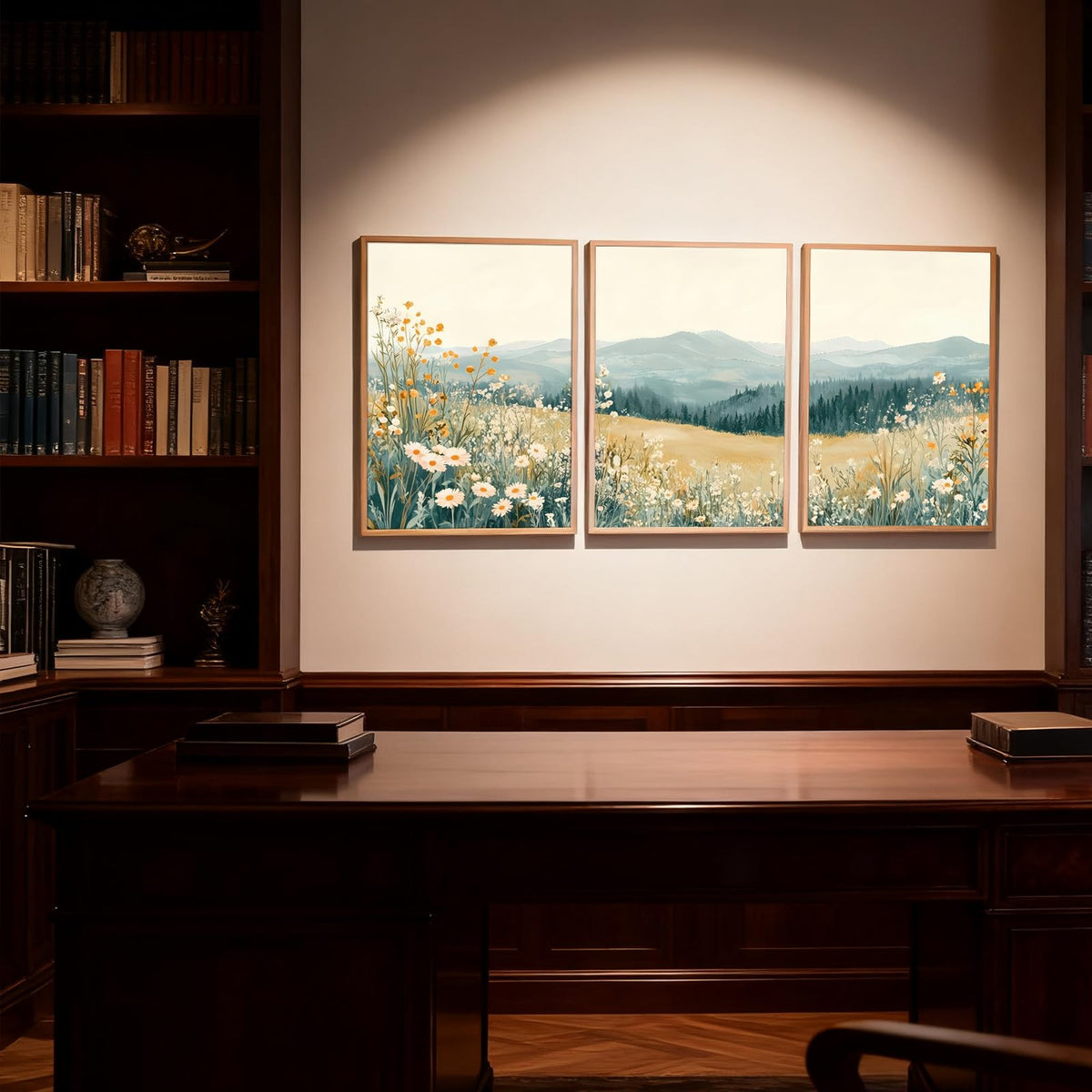 3Pcs Meadow Wildflower Landscape Canvas Wall Art Natural Mountain Prints (Mountain Landscape / 16x24 Inches)