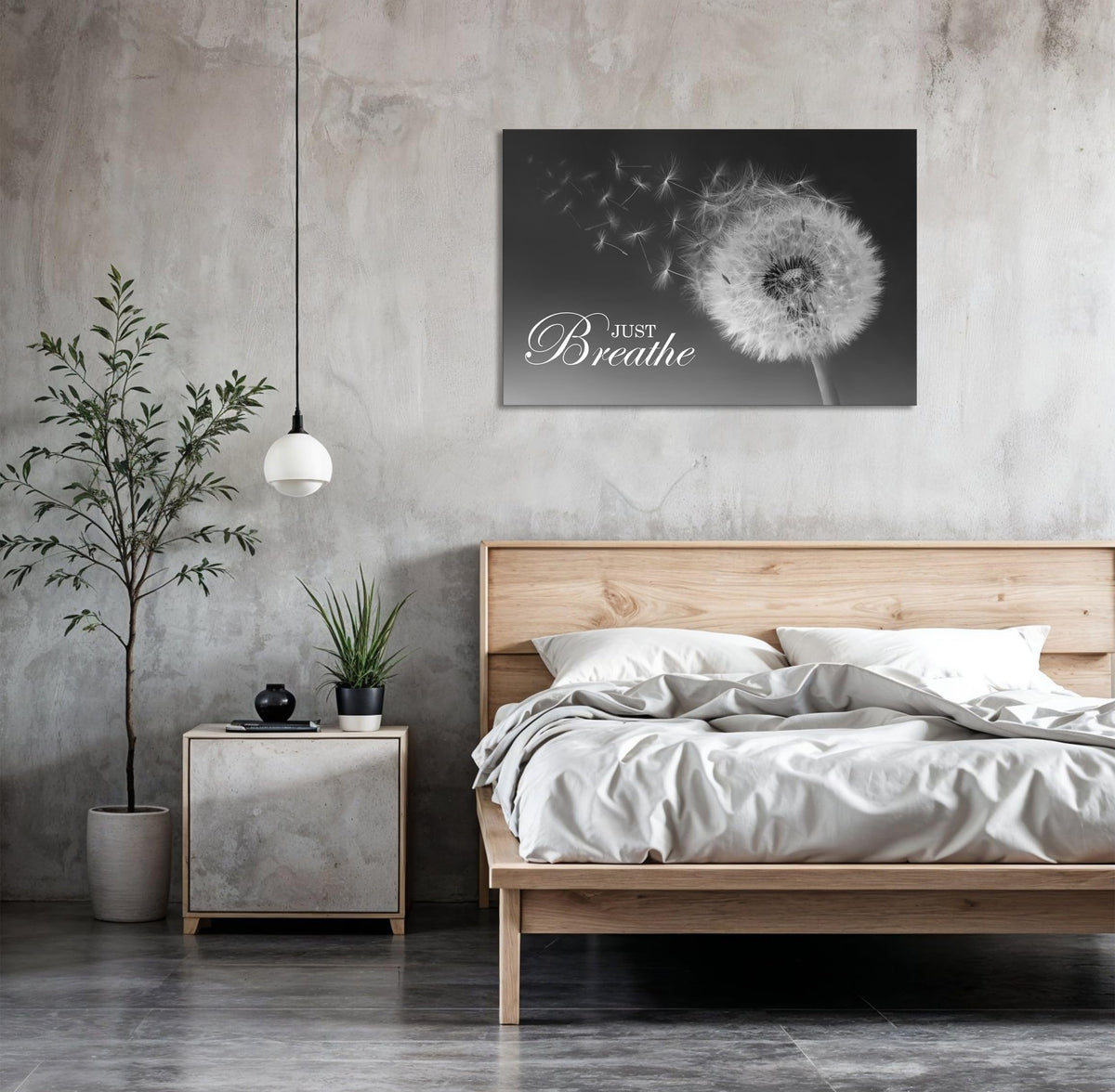 Just Breathe Wall Art Zen Office Wall Decor Inspirational Yoga Quotes Positive Relax Artwork Picture Black and White Dandelion Posters Print for Meditation Room (24"L x 36"W / Dandelion-01)