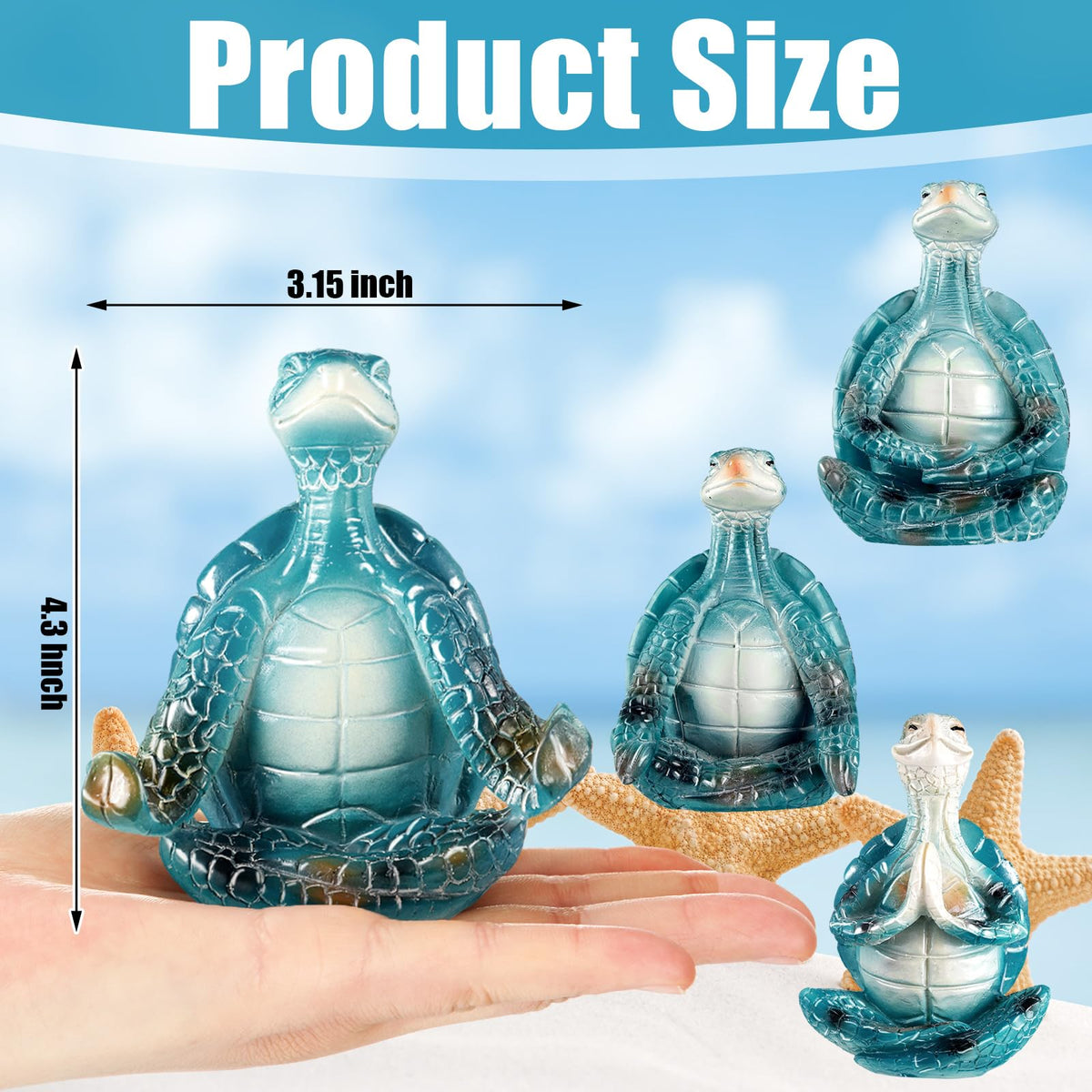 4 Pcs Sea Turtle Figurines Resin Meditation Yoga Statue Gift (Stylish)