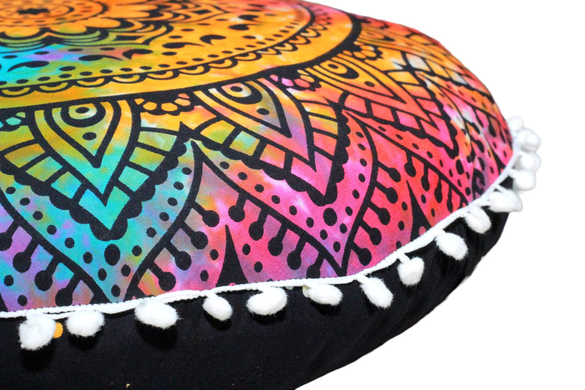 Round Mandala Boho Pillow Cover Meditation India Room Seating Poufs Cover for Living Room Yoga Home Décor Bedroom Balcony Garden Decoration Cotton Floor Cushion Cover (32" / Multi Flower)