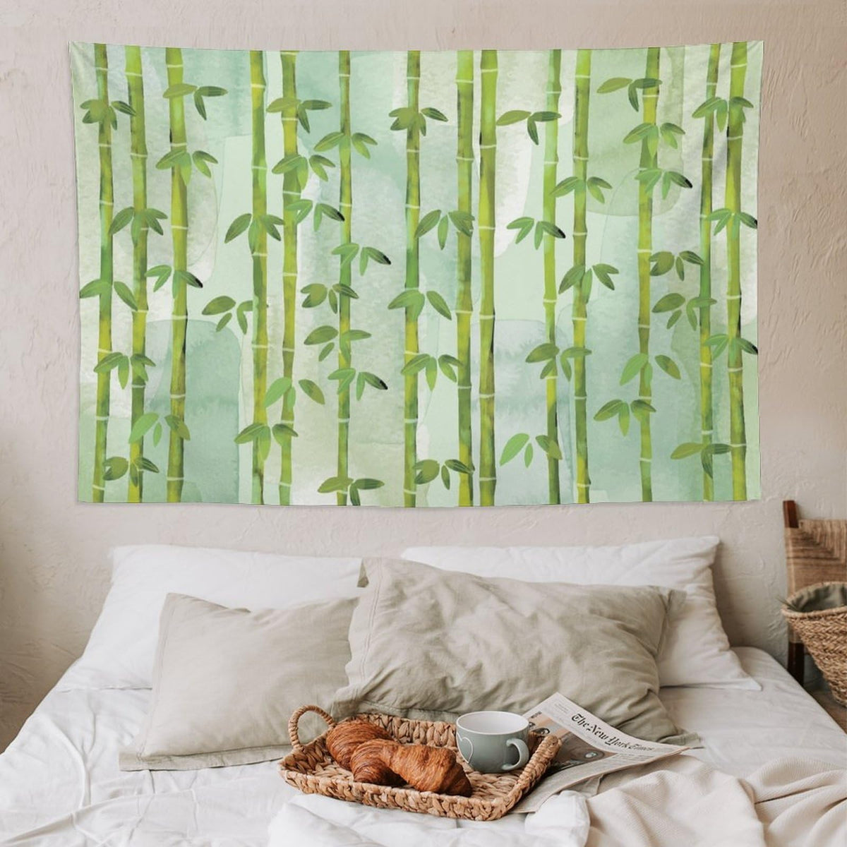 Bamboo Print Tapestry Wall Hanging Chinese Bamboo Leaves Tree Nature Woods Stems Tapestries Home Decor for Living Room Bedroom Apartment Farmhouse Dorm 60"x90" (60"L x 90"W / Bamboo-7)
