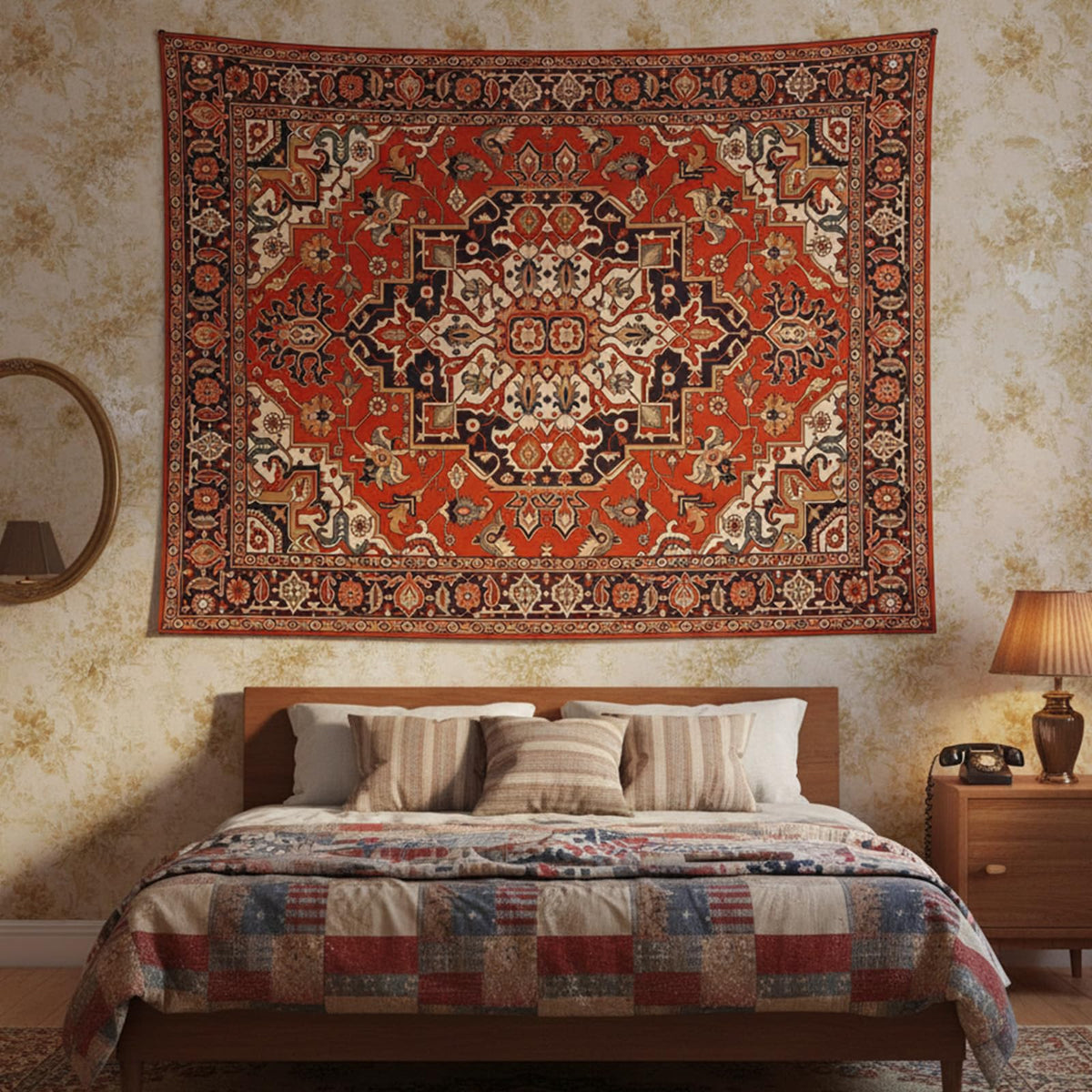 Boho Hippie Tapestry Wall Hanging Indian Bohemian Mandala Tapestry Aesthetic Vintage Floral Red Brown Small Tapestries for Mural Bedroom Living Room Dorm Decor 60 x 44 Inch (Red Brown / 60"L x 44"W)