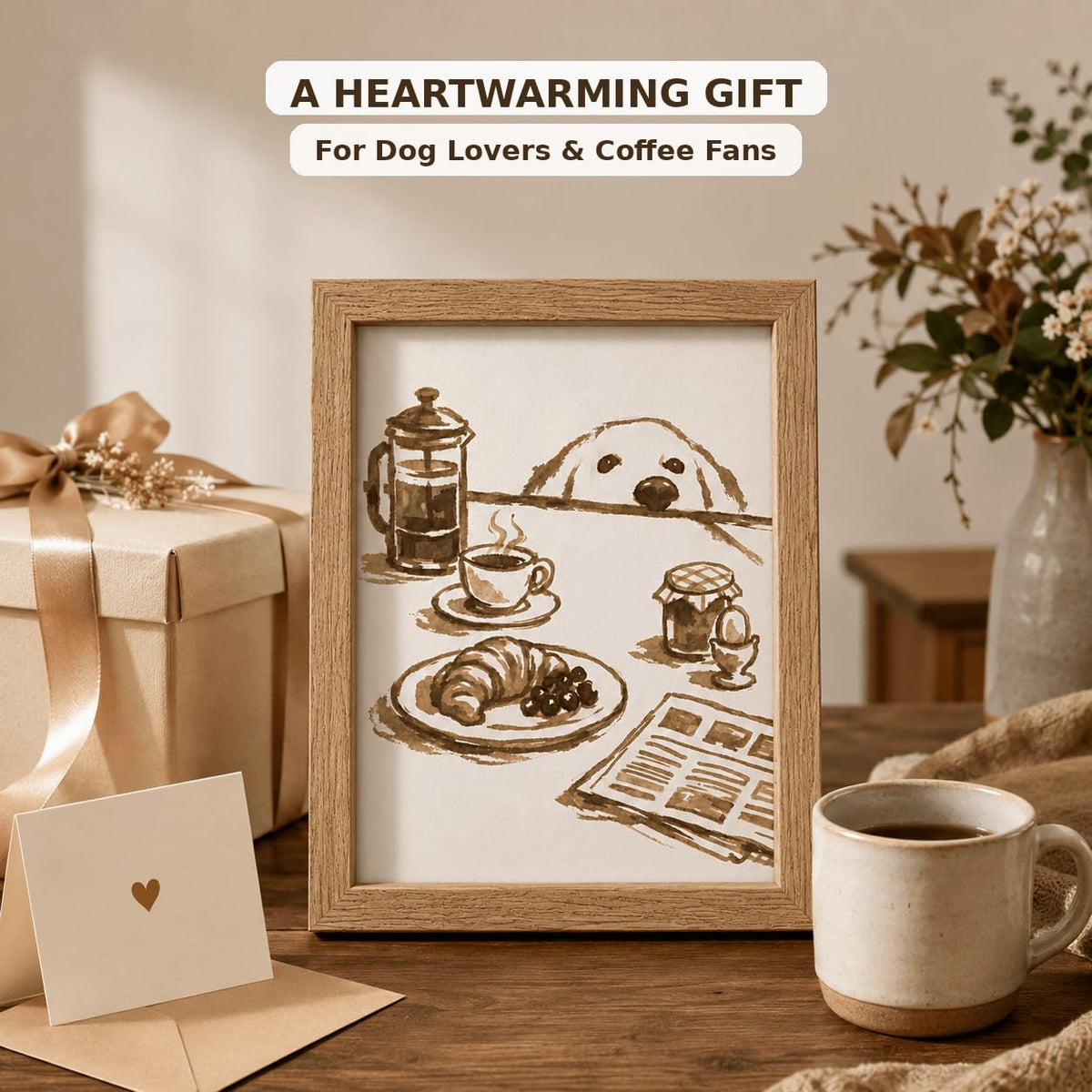 Cute Dog Coffee Framed Wall Art (dog / 24"L x 16"W)