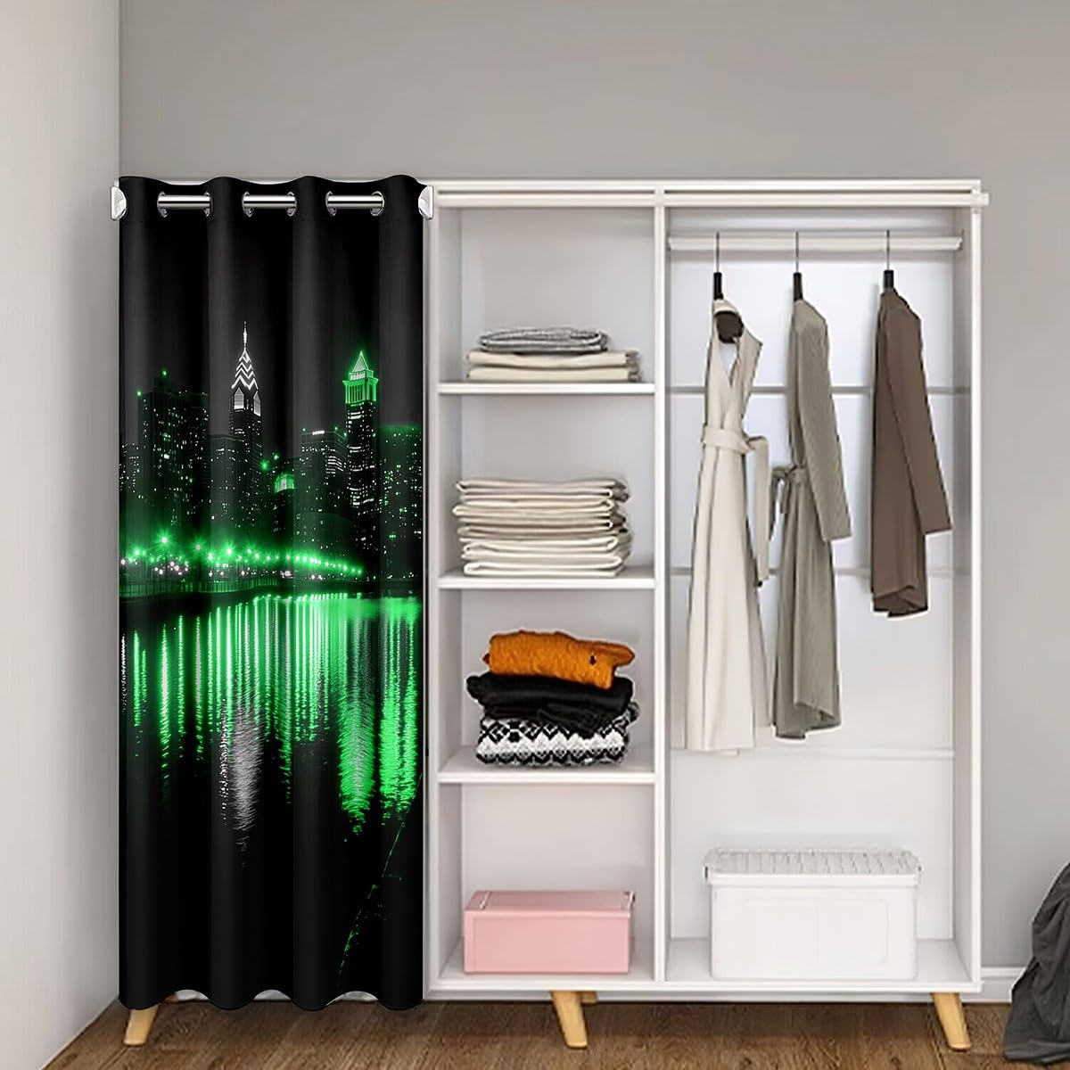 Golden Gate Bridge Door Curtain for Doorway Privacy 52x84 Inch 1 Panel Kids Nightscape Closet Cover Teens City Scenery Room Divider Curtain Breathable Soft Lightweight Black Green Room Decor (Carbon Black Green / 52"W x 84"L (Pack of 1))