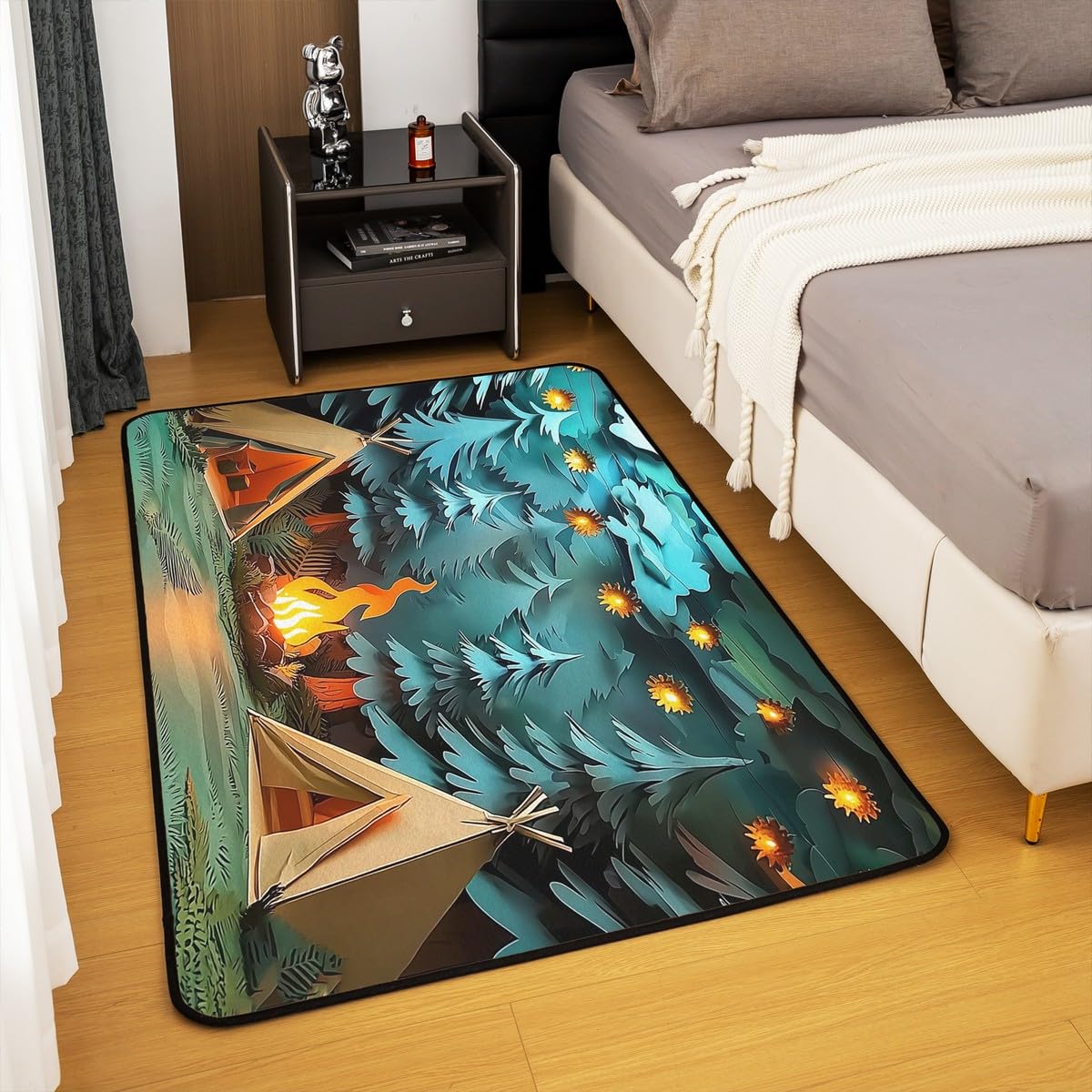 Camping Large Area Rug 5x7 Woodland Camp Living Room Rug (Brown Green / 4'11" x 6'6" (Rectangular))