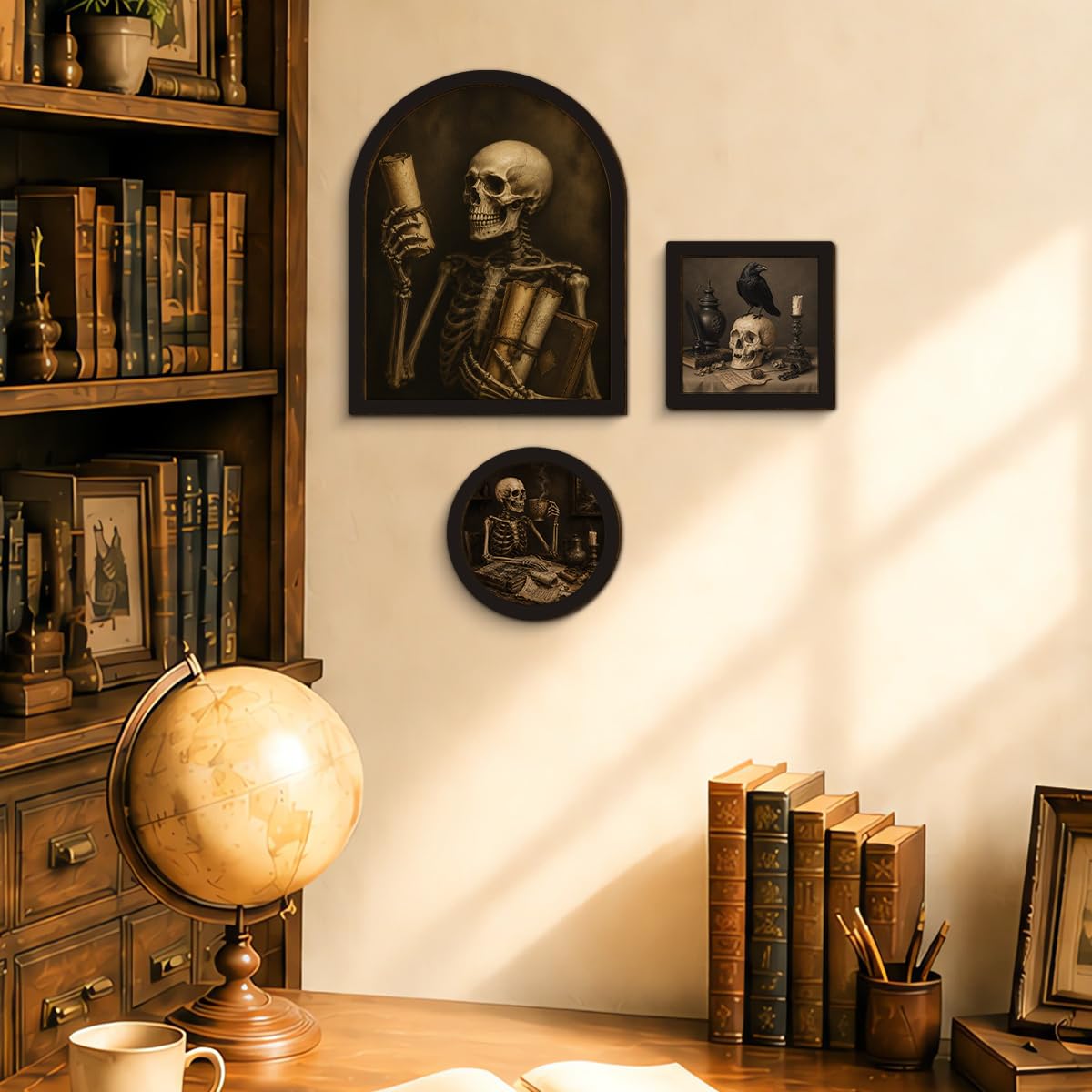3 Pcs Skeleton Skull Wall Art Sign (Dark-08)