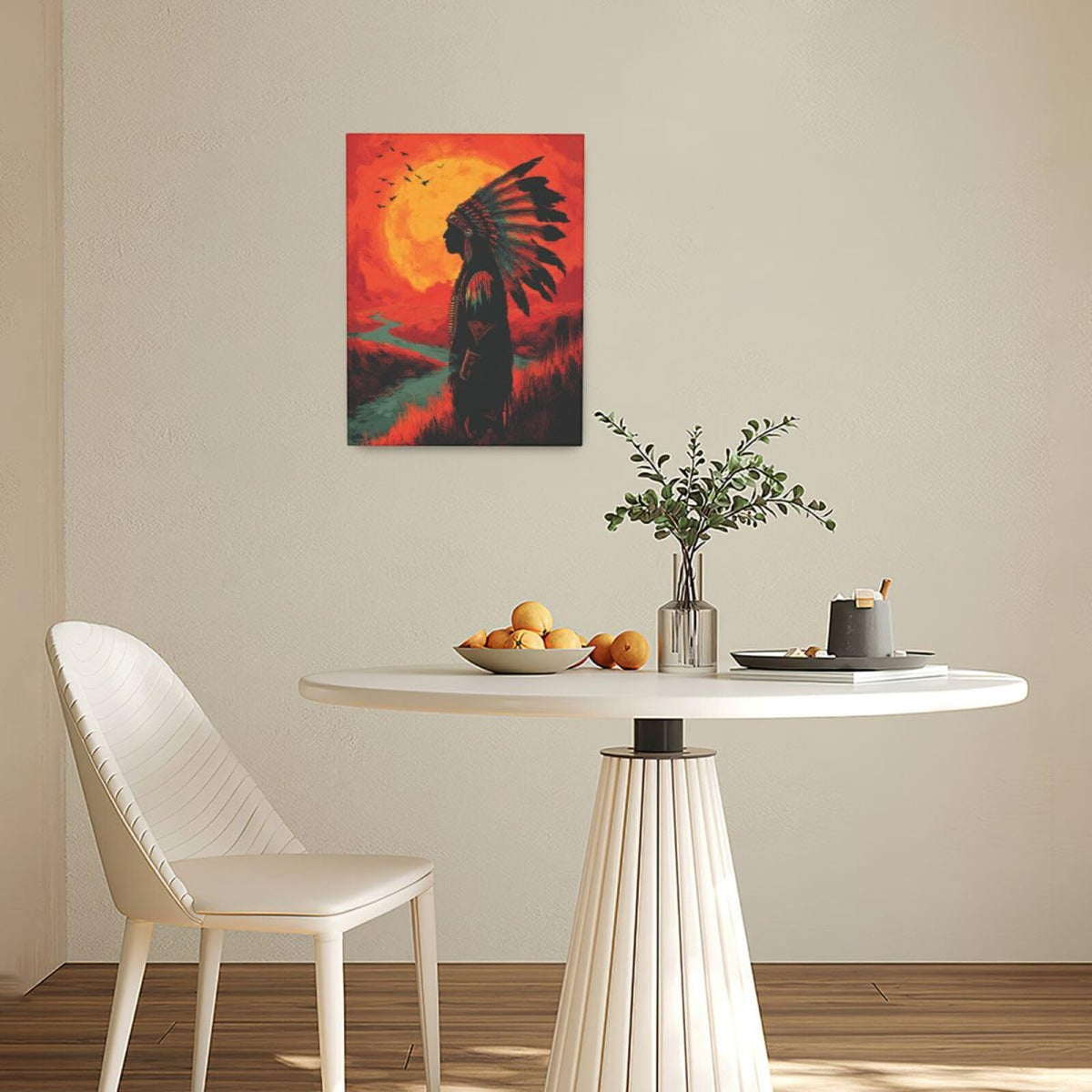 Native American Wall Art Indian Tribe Wall Decor Feather Canvas Pictures Vintage Landscape Paintings Prints Traditional Artwork Framed Decorations For Bathroom Bedroom Living Room Office Gifts 12" x 16" (Native American / 16"L x 12"W)