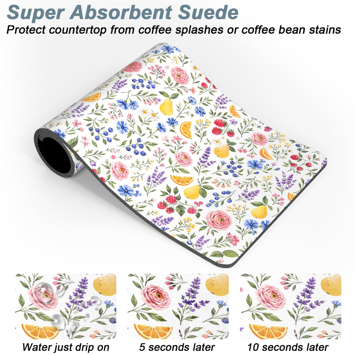 Coffee Mat 16" x 24" Coffee Bar Mats for Espresso Machine Station Accessories and Organizer (Cottagecore Wildflower / 16" x 24")